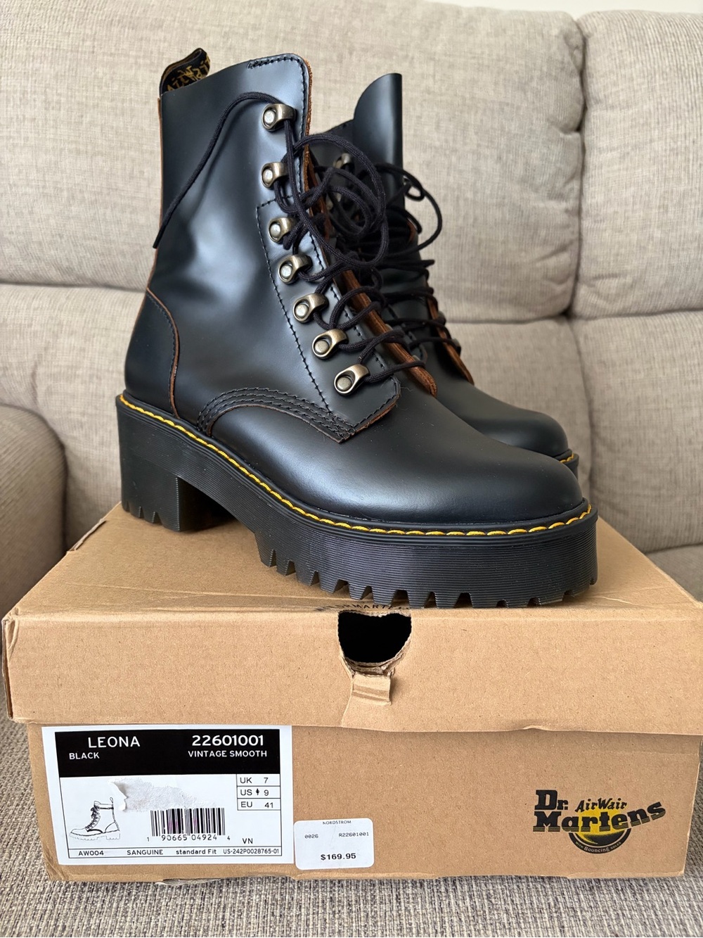 Dr. Martens Leona Black Platform Lace-Up Boots